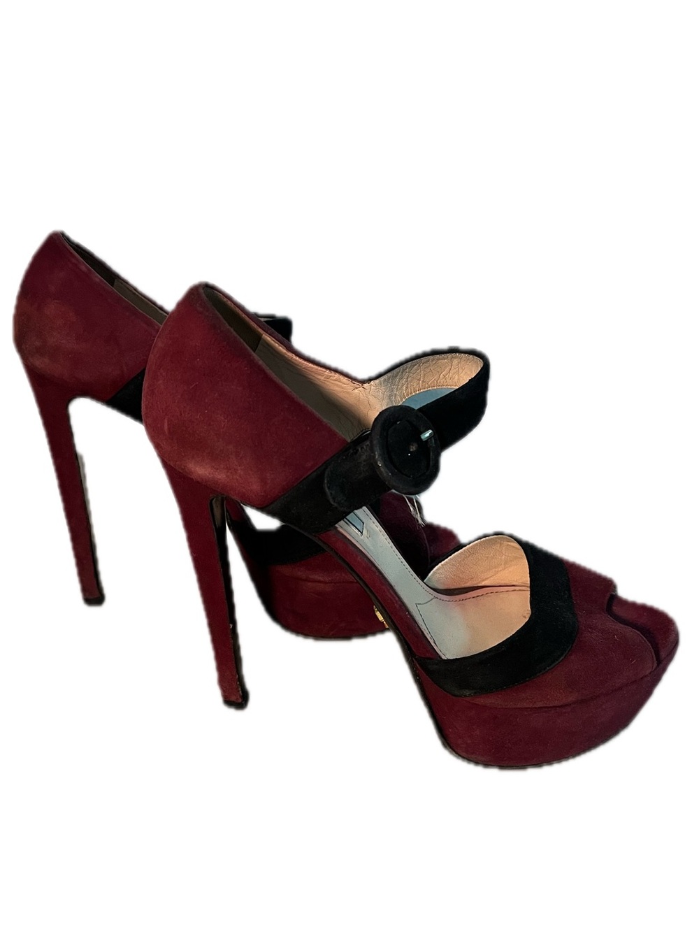 Prada Burgundy Women's Size 39 Burgundy Suede Platform Strap High Heels